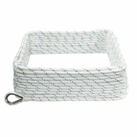 LASTPLAY 0.37 x 100 ft. Boattector Double Braid Nylon Anchor Line W Thimble with Blue Tracer, White LA2470780